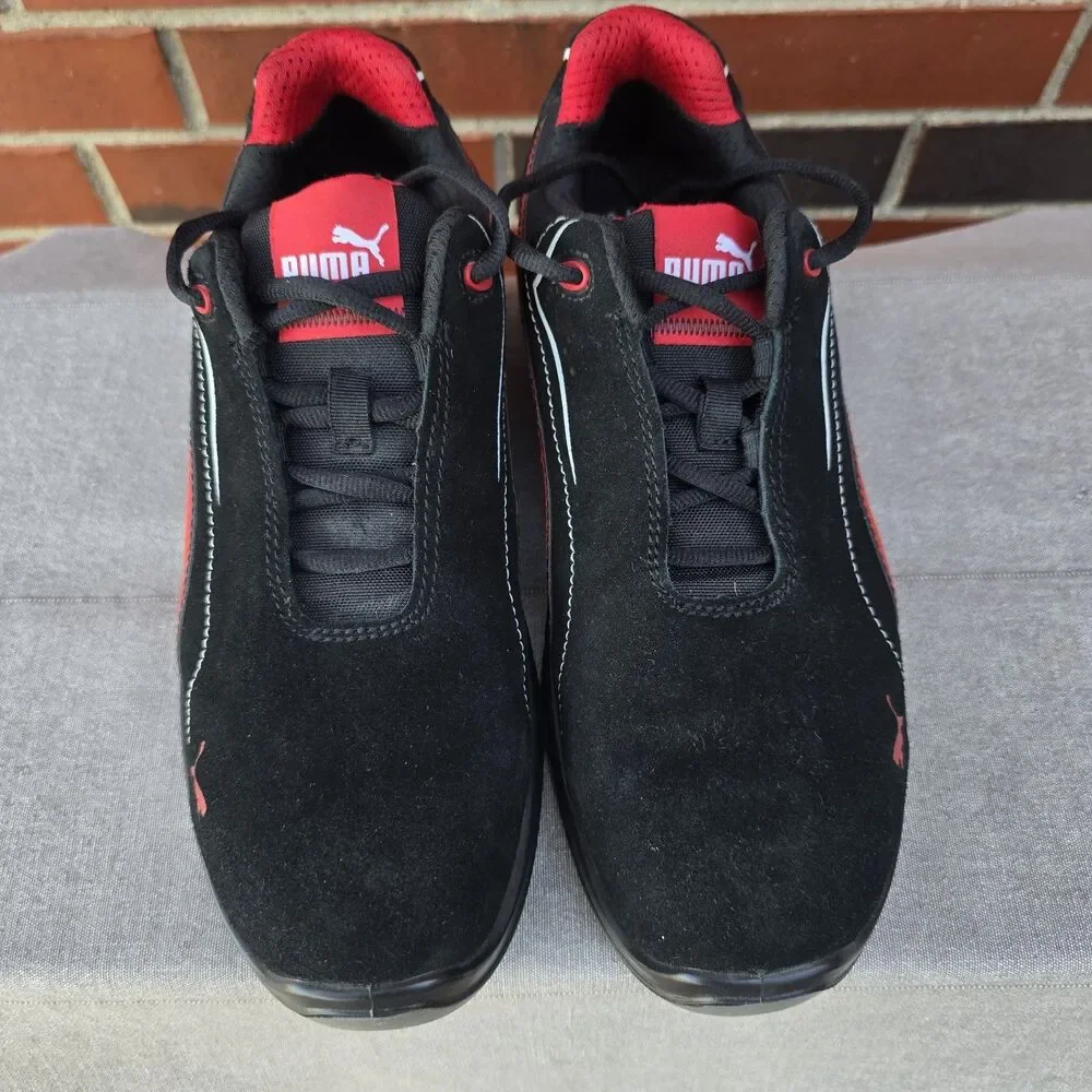 PUMA Safety Touring Black Suede W/ Red, Low Top, ASTM EH Size 9.5 Slip Resistant